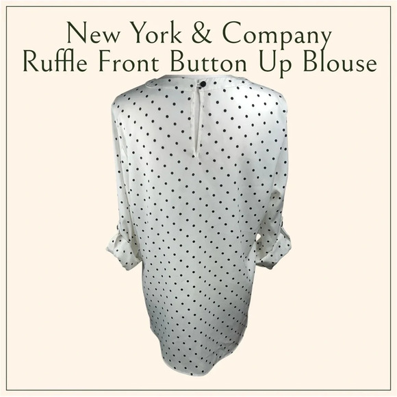 New York & Company | Ruffle Front Polka Dot Button Up Blouse - Picture 4 of 7